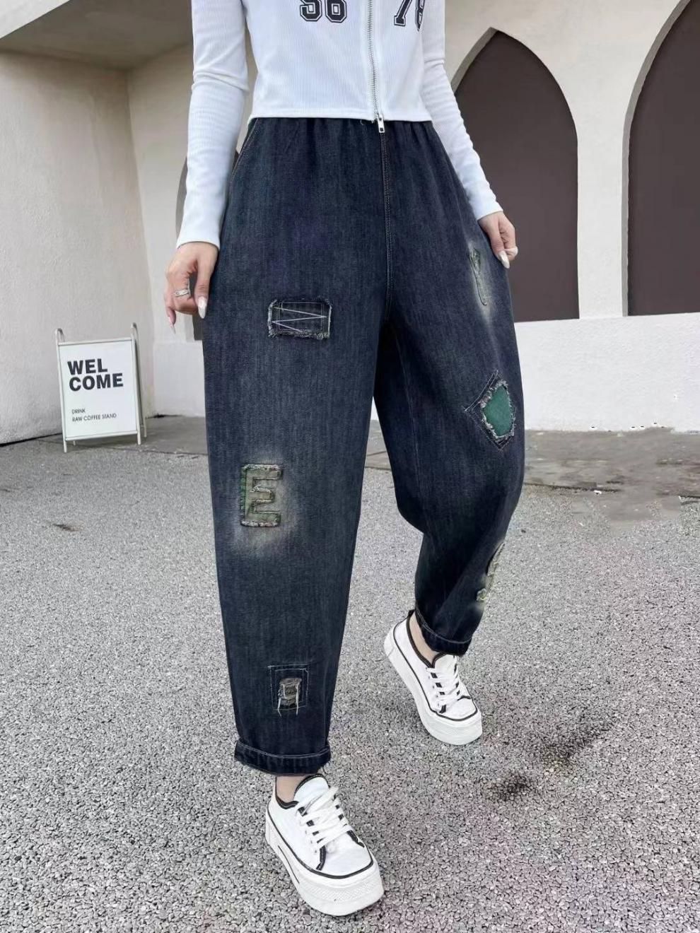 デニムパンツ レディース テーパードパンツ ボトムス ジーパン ウエストゴム 森ガール 無地 ズボン 柔らかい ゆったり ダメージ オシャレ カジュアル ファッション gutA904 DECORATOM_COM_BR