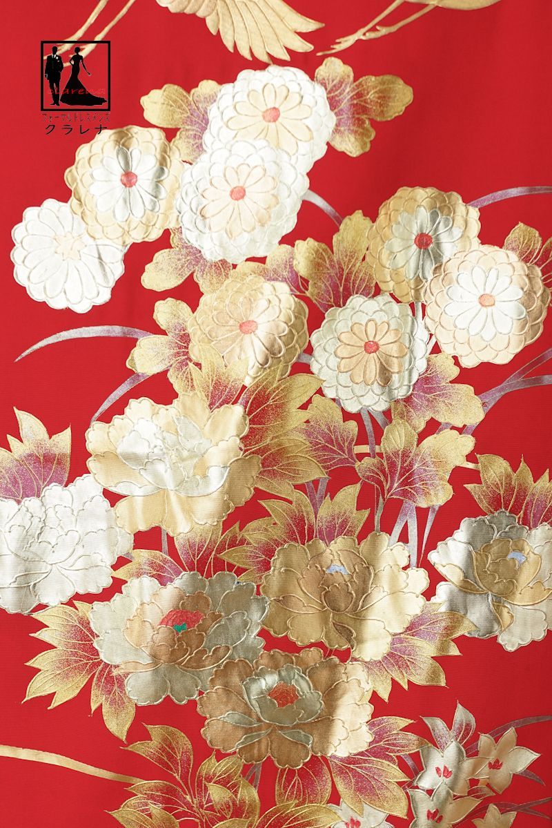 フォーマル衣装》 京都本手描友禅作家 秋山章作品 赤 ゴールド 正絹 色  