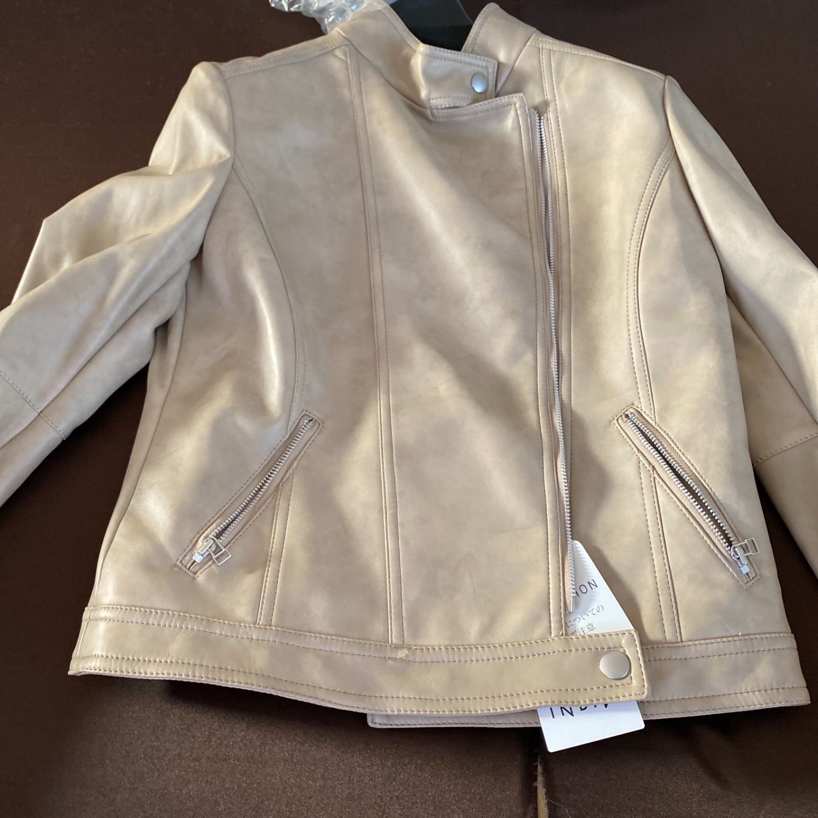 新品 INDIVI インディヴィ レザージャケット ライダース ベージュ 