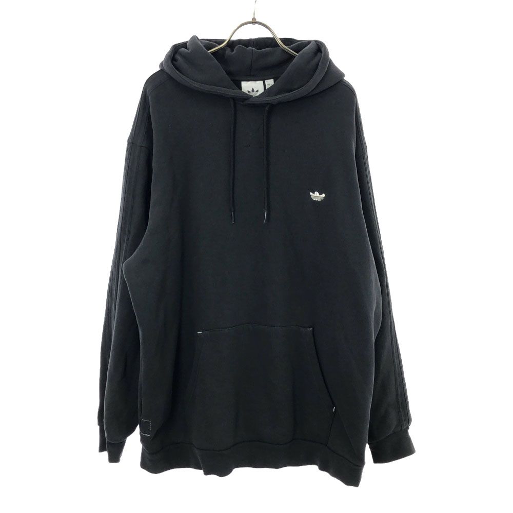 アディダス ロゴ刺繍 長袖 スウェットパーカー 2XL ブラック adidas ビッグサイズ メンズ