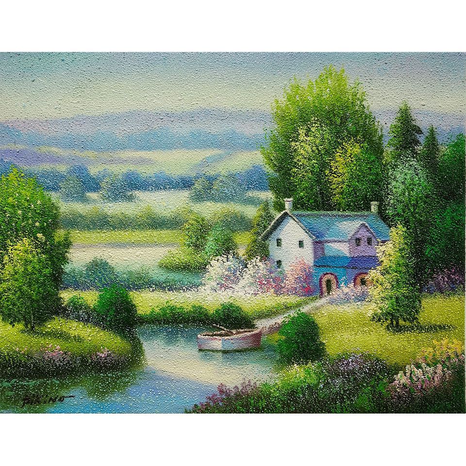 ヴィンテージ 風景画 油絵 オリジナル イタリア製 木製フレーム