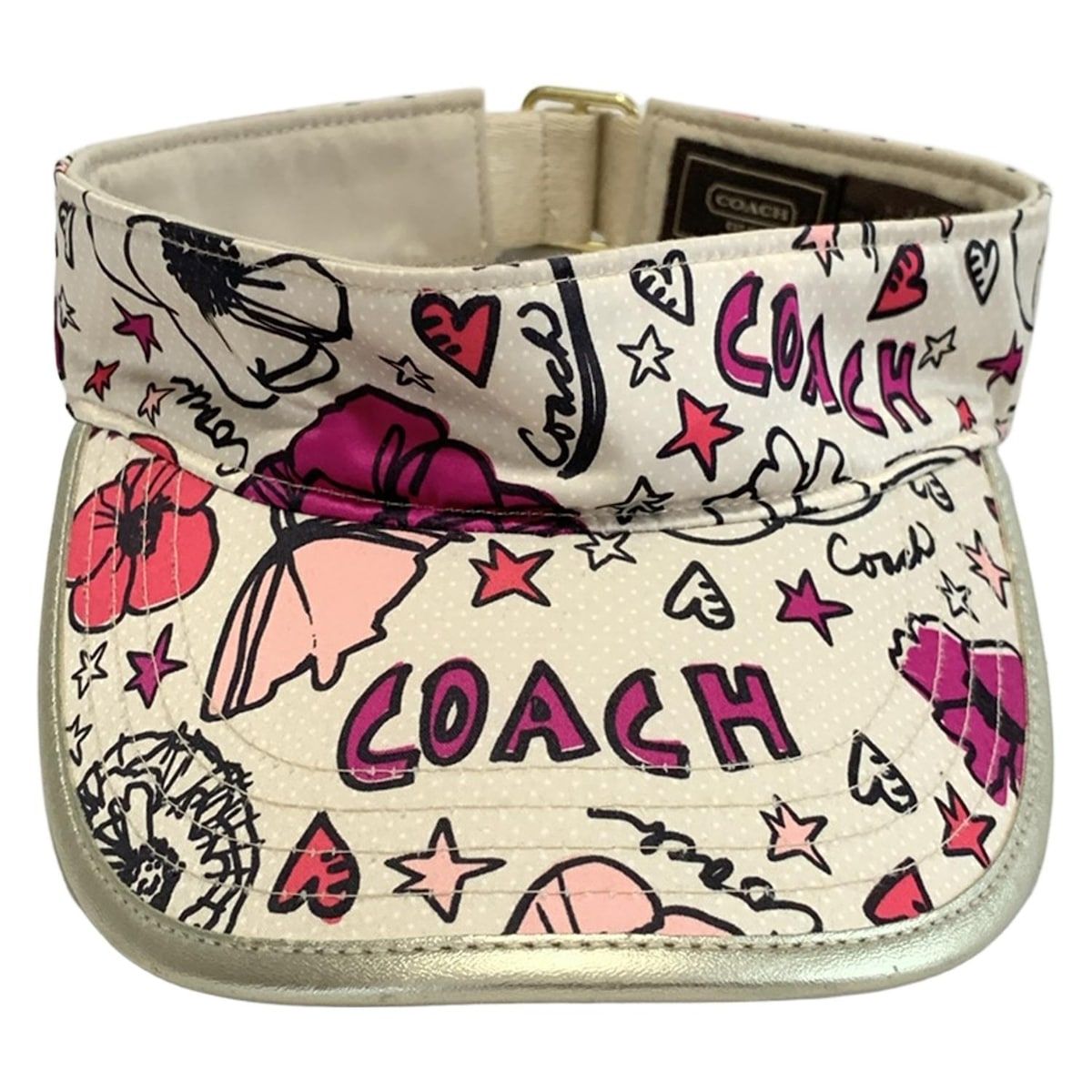 COACH コーチ サンバイザー ONE SIZE - ベージュ×パープル×マルチ コットン