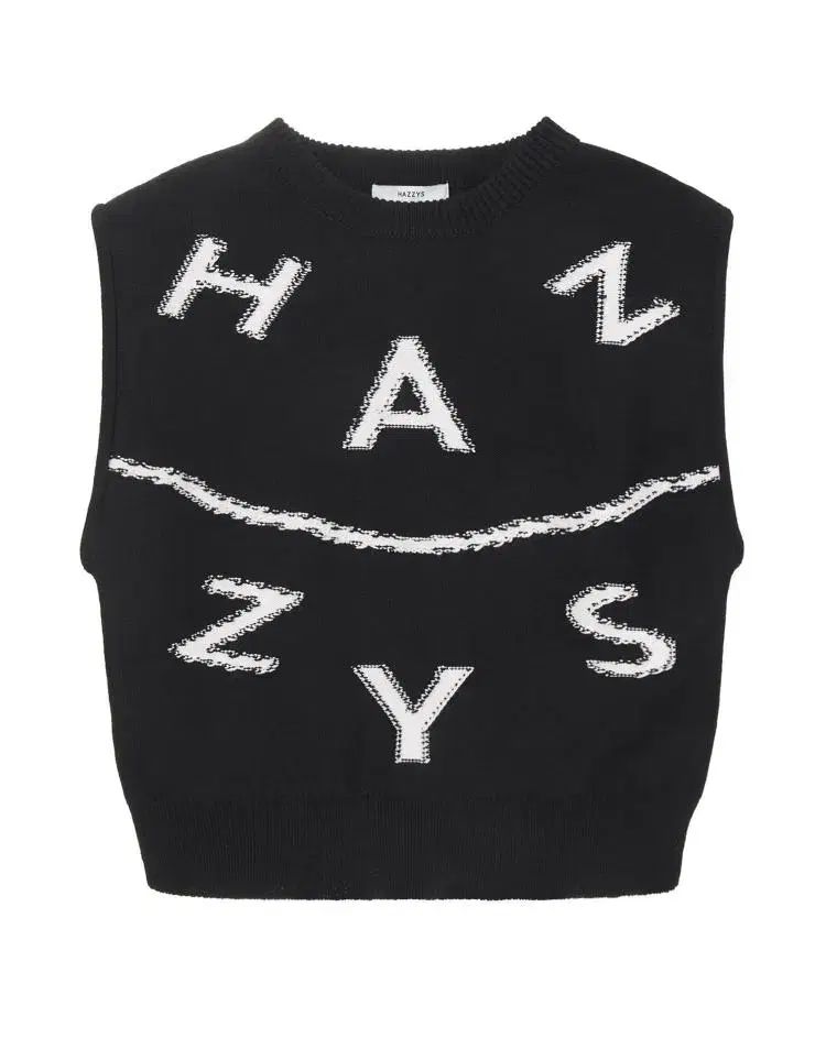 HAZZYS レディース 綿混 コットンブレンド ニット ベスト 黒 85