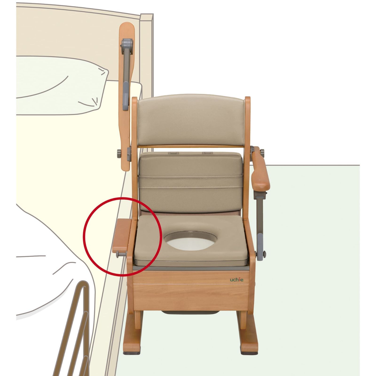 さわやかチェアPT 肘掛自在 肘掛け自在 ポータブルトイレ 樹脂製 23-2964-00 ウチヱ 8220