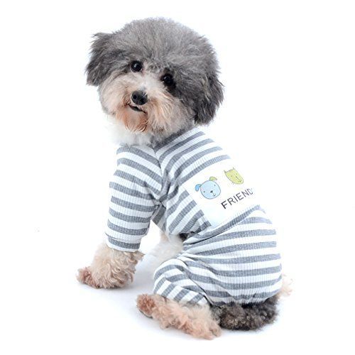 Mサイズ (x 1)_グレー Ranphy 犬服 パジャマ ロンパース Tシャツ 猫服 小型犬 ストライプ ボーダー柄 綿製 柔らかい ドッグウエア かわいい おしゃれ カバーオール ペット洋服 部屋着 寝間着 抜け