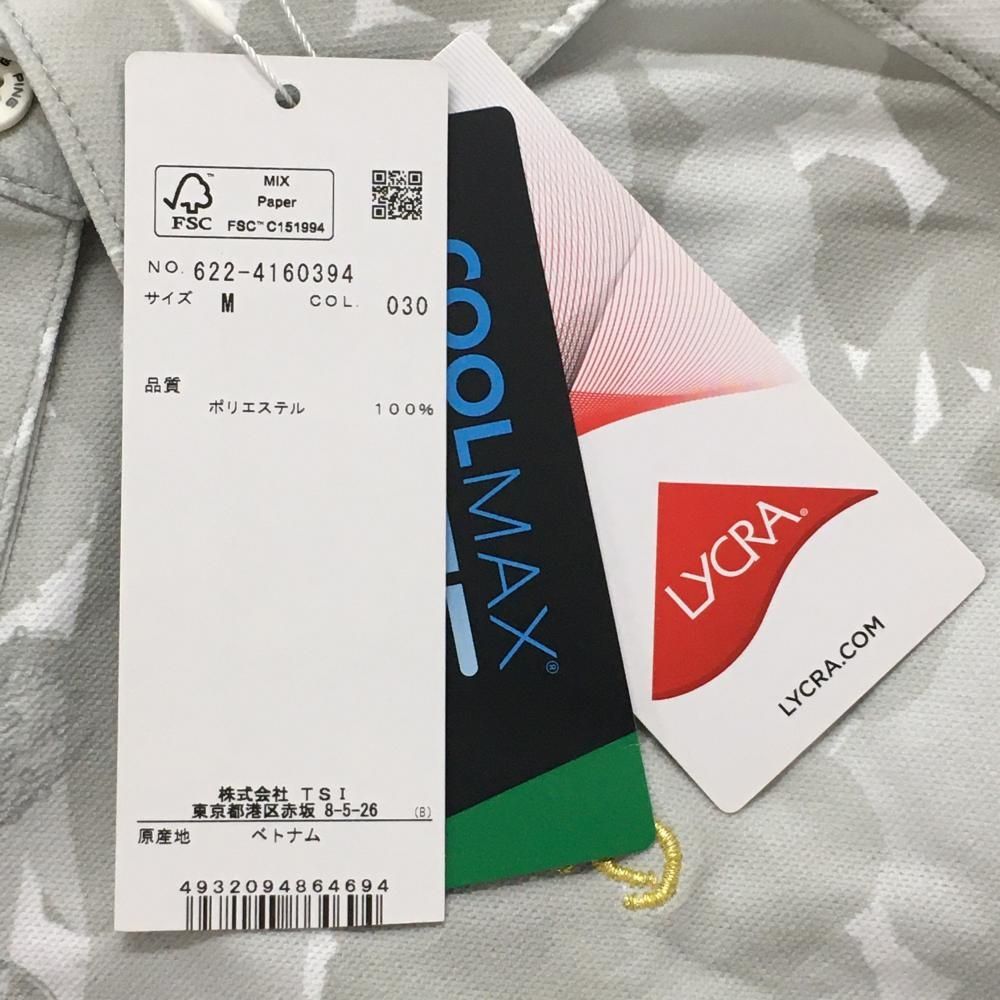 新品】ピン 半袖ポロシャツ 白×グレー系 総柄 サボテン COOLMAX