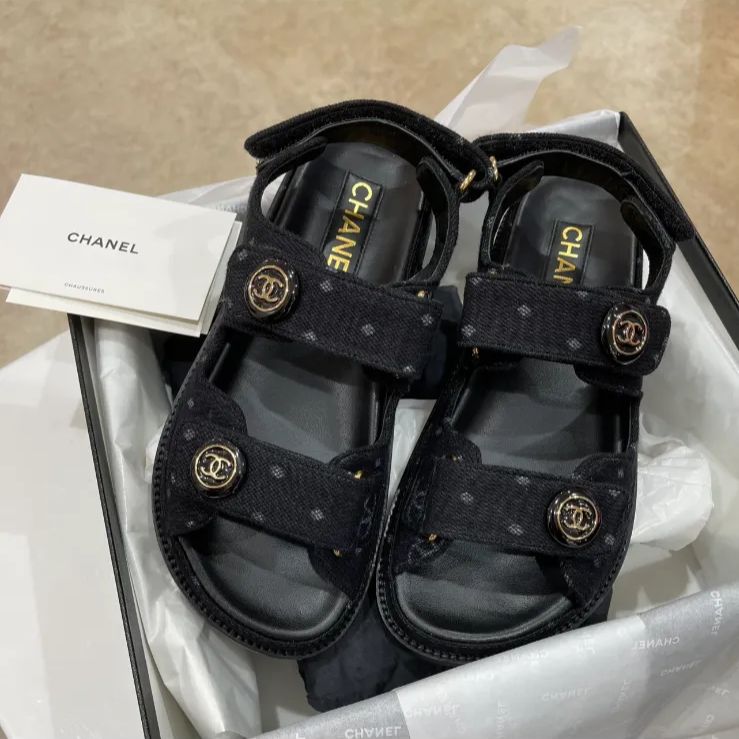 CHANEL シャネル サンダル EU36 1/2(23cm位) 黒xゴールド