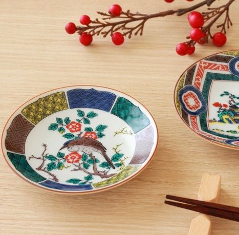 25％OFF》九谷焼特選銘品豆皿（古九谷色絵花鳥図）4枚組