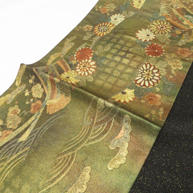 スワトウ　帯 袋帯 中古 汕頭刺繍 スワトウ 中国三大刺繍 花模様 金通し 六通