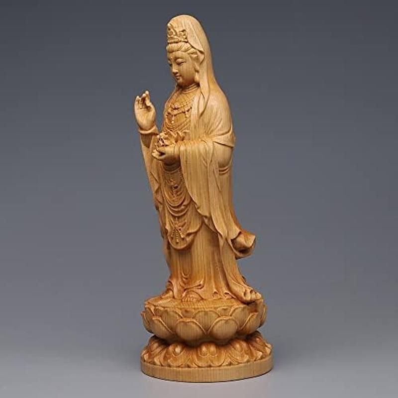 木彫り 仏像 観音菩薩立像 天然 崖柏木 仏教美術品 観音像彫刻 観世音菩薩