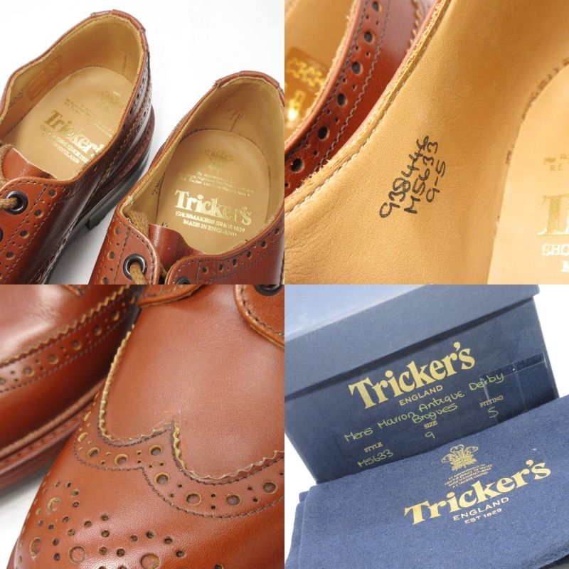 未使用 Tricker's トリッカーズ UK9 ウィングチップ M5633 BOURTON ダービーブローグシューズ バートン マロンアンティーク 70015612