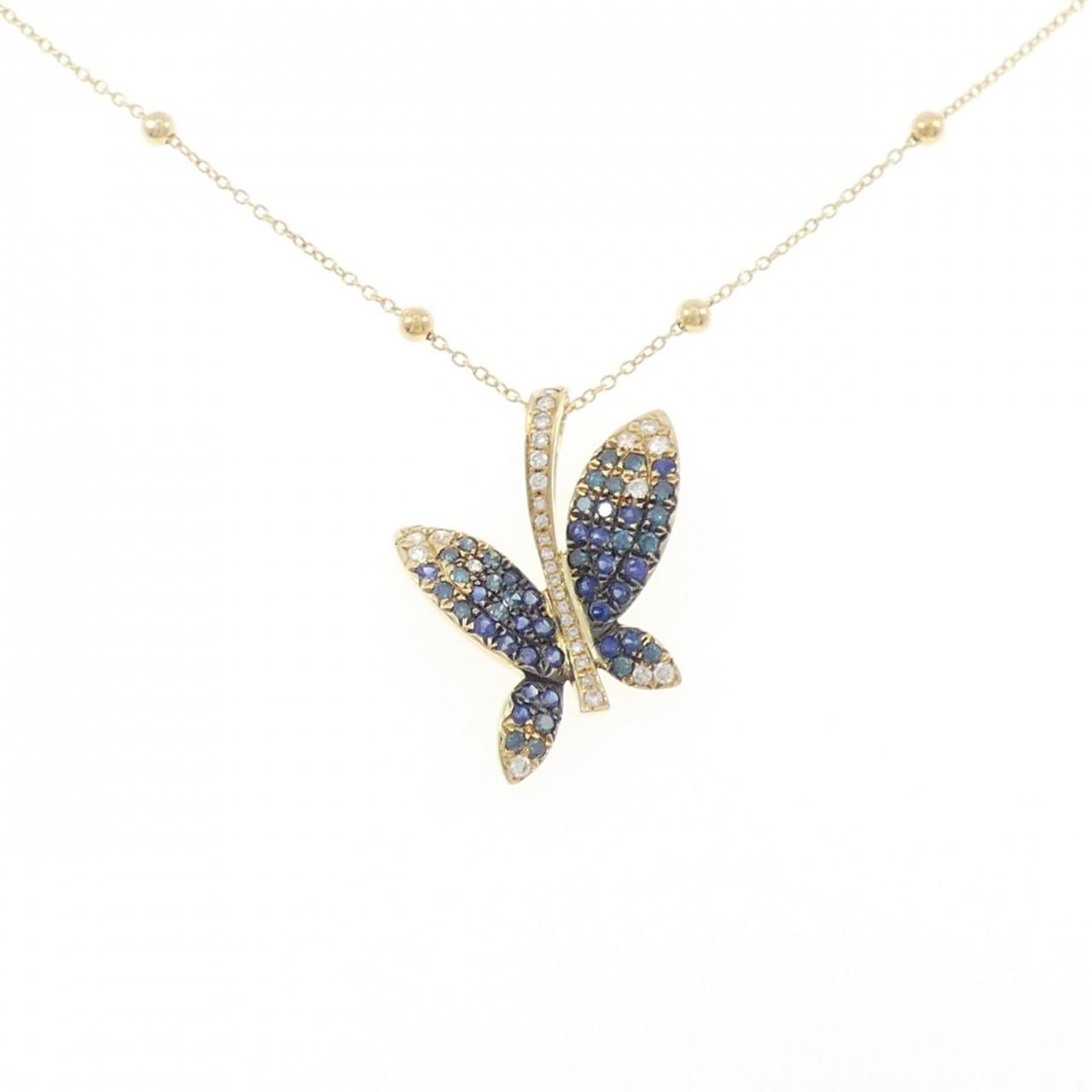 18KYG/K18YG バタフライ サファイヤ ネックレス 0.40CT - メルカリ