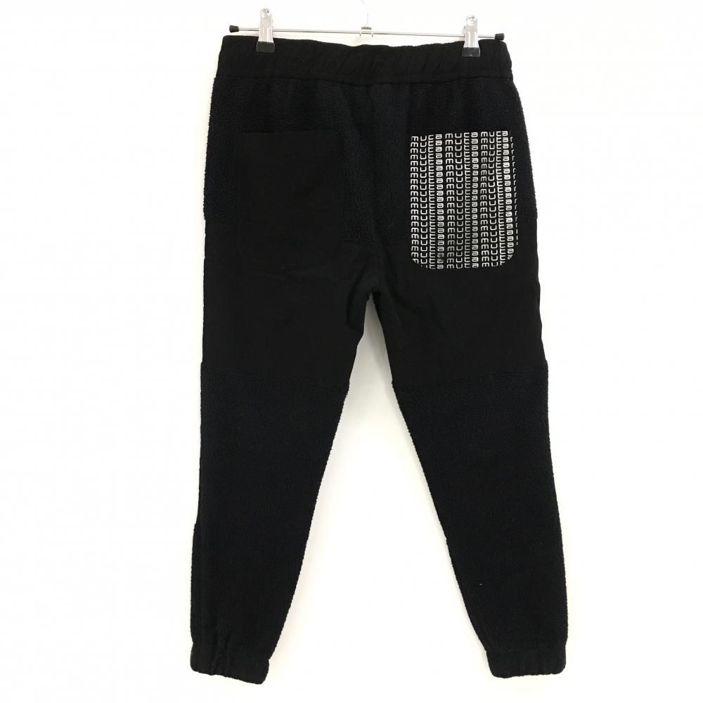ムータマリン ジョガーパンツ 黒 一部ボア ロゴ白 裾ボアへたり レディース S ゴルフウェア muta