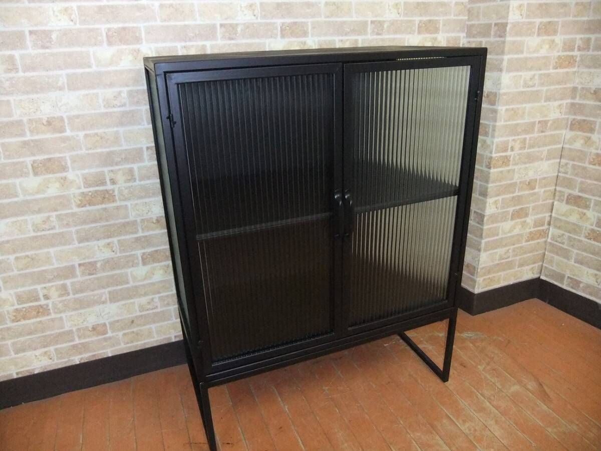 一部地域除く キャビネット キッチン収納 レトロ調 ブラック 品