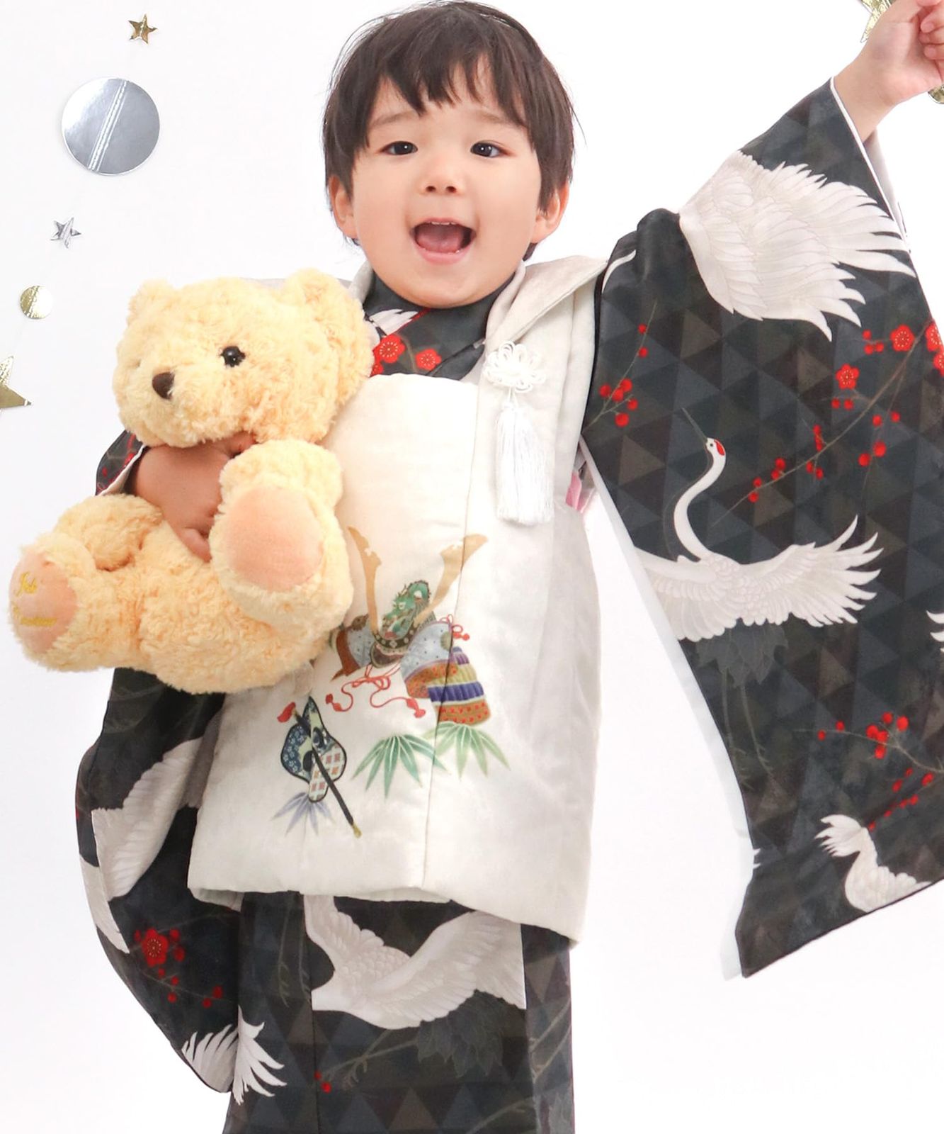 KYOETSU キョウエツ 七五三 3歳 着物 男の子 被布 フルセット しちごさん 13.鱗紋に白鶴 90-100 cm