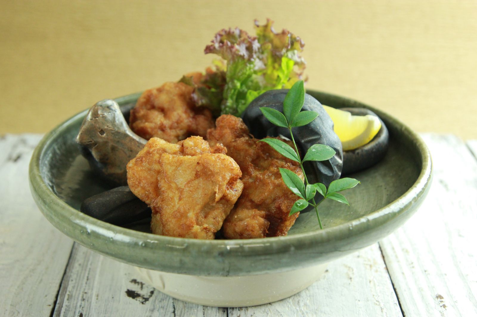 高配浅皿　モスグリーン-5