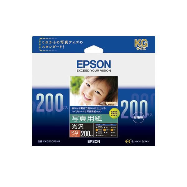 (まとめ) エプソン 写真用紙［光沢］KGサイズ KKG200PSKR 1箱(200枚)  