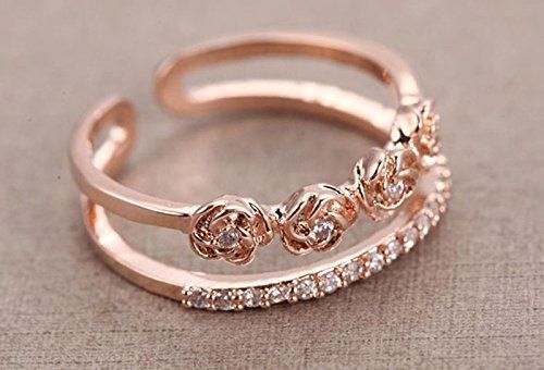 【人気商品】Gold フリーサイズ Gold Pink Pink 指輪 Flower クリスタル フラワー リング (PGフラワー) Czダイヤモンド Filled K18