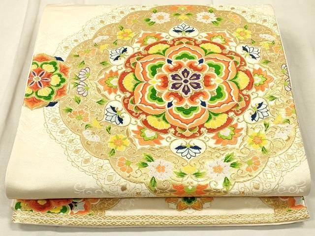 平和屋着物◎六通柄　本袋帯　唐織　飾花文　黒地　金銀糸　正絹　逸品　AABH0387yx 平和屋着物◎六通柄袋帯 唐織 雪輪花文 金銀糸 正絹 逸品 BAAW9428hjの