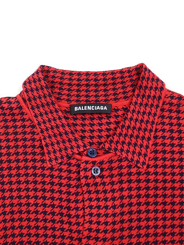 BALENCIAGA バレンシアガ 19AW オーバーサイズ ハウンドトゥースニットシャツ レッド XS 594718 T2105 BALENCIAGA バレンシアガ 19AW オーバーサイズ ハウンドトゥースニット