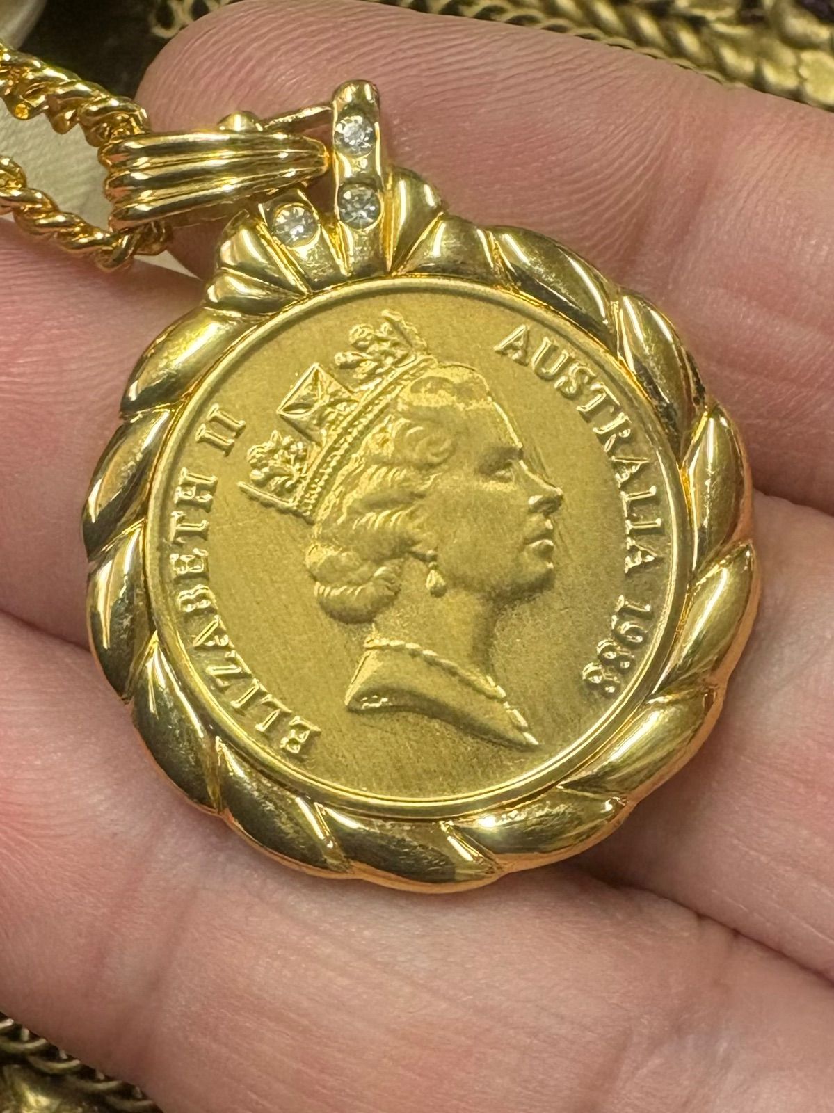 ヴィンテージ コインネックレス 1988 エリザベスⅡ アンティーク K18GP ヴィンテージ コインネックレス K18GP刻印 喜平チェーン  イミテーション