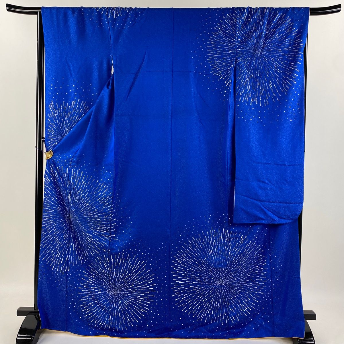振袖 身丈168cm 裄丈65cm M 袷 花火 銀通し ラインストーン 青