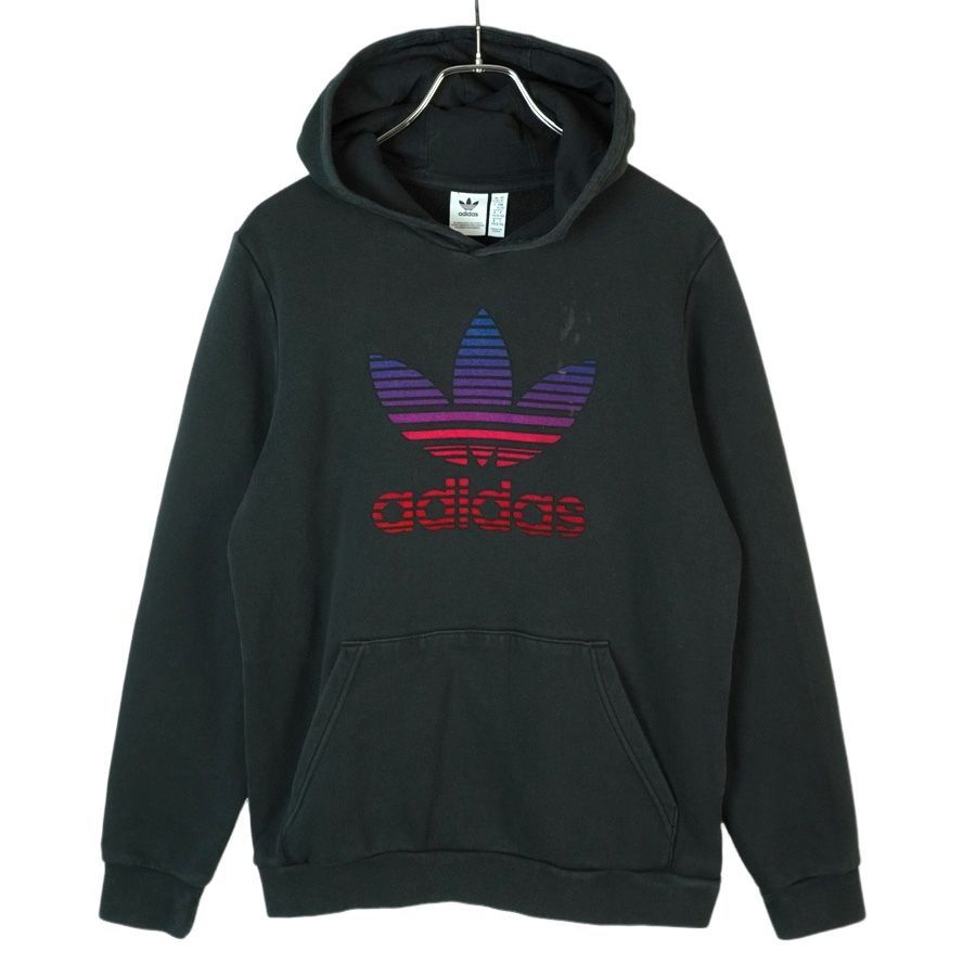 adidas　アディダス　トレフォイル　プリント パーカー　プルオーバ　古着 黒 adidas（アディダス）の「adidas / アディダス トレフォイル