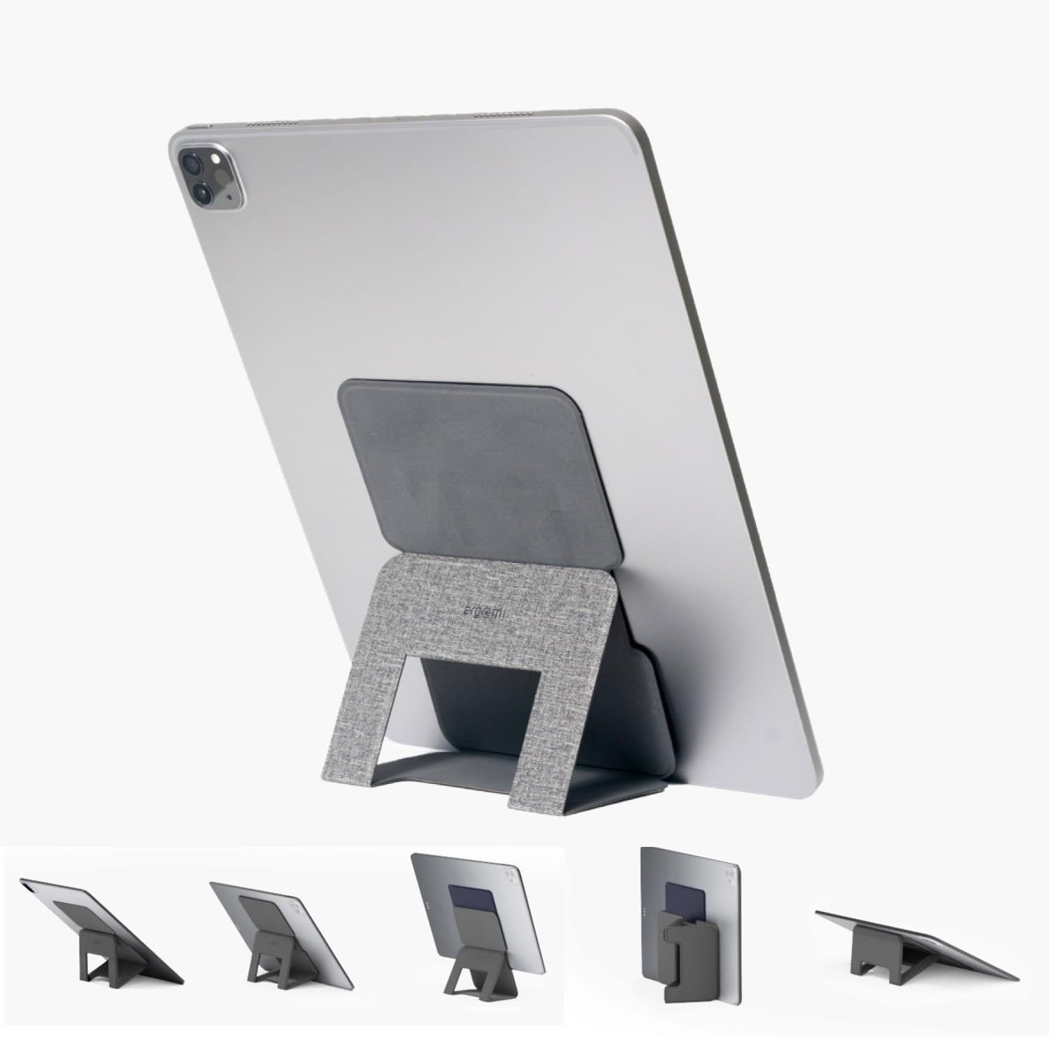 オックスフォードグレー ergomi(エルゴミ) アレスメガ タブレット スタンド ケース 超薄型 縦置き 横置き 5Way 貼り付け パッドスタンド 繰り返し使える 8～12.9インチ対応 SHOKAI (オックスフォー
