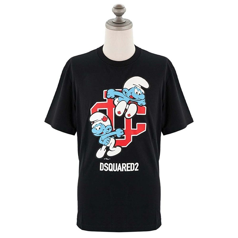 DSQUARED2 ディースクエアード 半袖Tシャツ S78GD0092 S24558 SMURFS REGULAR T-SHIRT メンズ 男性 スマーフ コラボ 900 BLACK ブラック