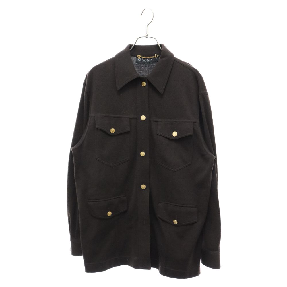 GUCCI グッチ トムフォード期 ウール メタルボタン 長袖シャツ ジャケット ブラウン レディース 214-0201-7293 GUCCI (グッチ) トムフォード期 ウール メタルボタン 長袖シャツ