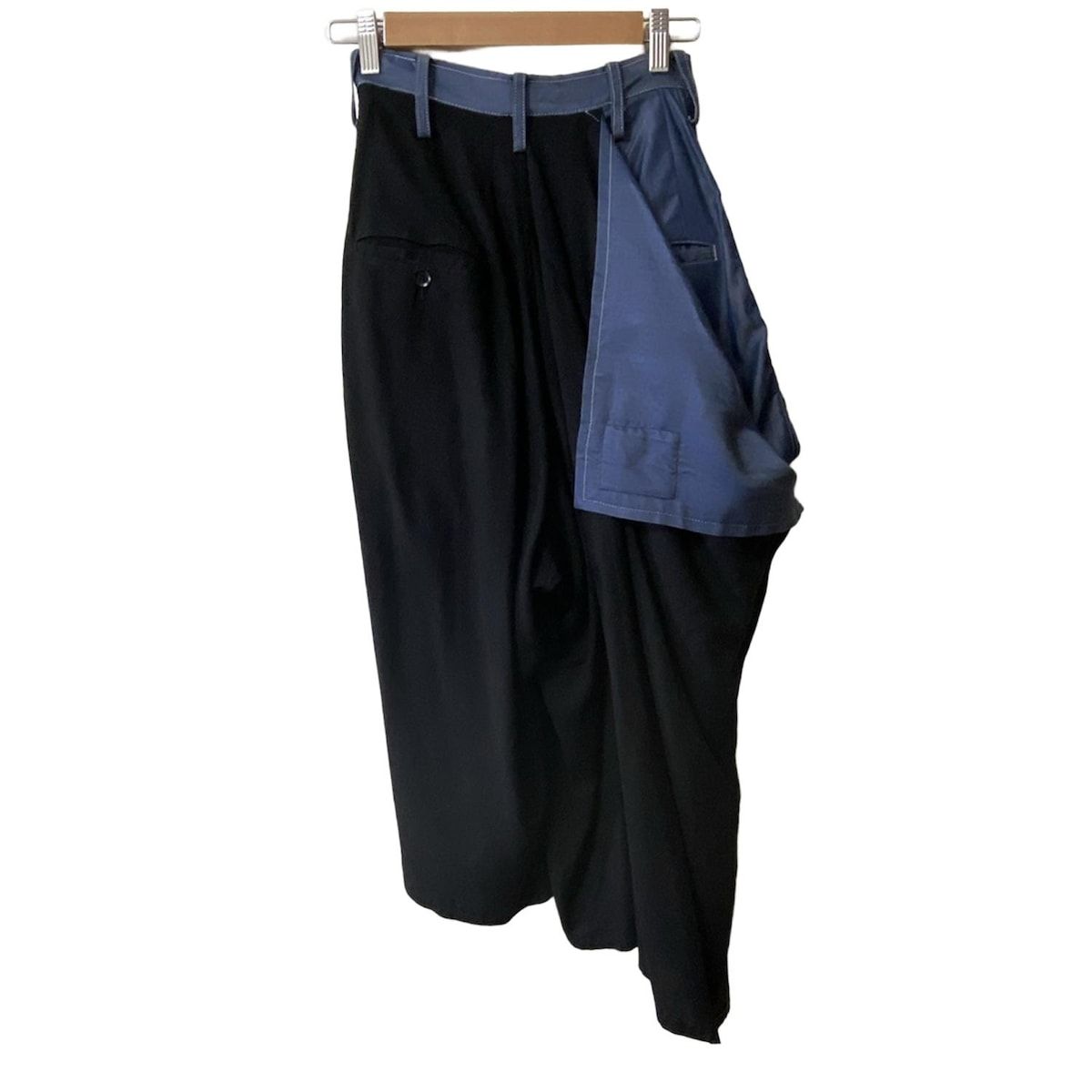 ヨウジヤマモトプリュスノアール パンツ サイズ1 S レディース - 黒×ブルーグレー フルレングス 変形デザイン 異素材切換