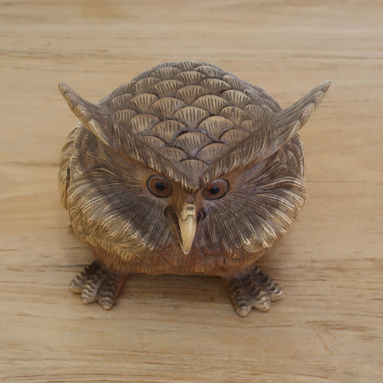 フクロウの木彫りの置物 20cm ふくろう 梟 置き物 オブジェ