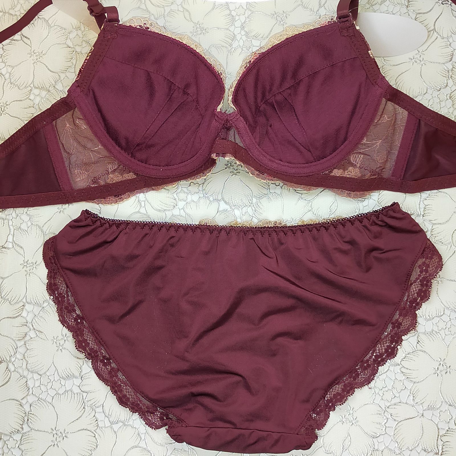 複数割-200★B70×2セット♡ワインレッド&ブラック✨ブラ&2ショーツセット 複数割-200☆B70×2セット♡ワインレッド&ブラック✨ブラ&2