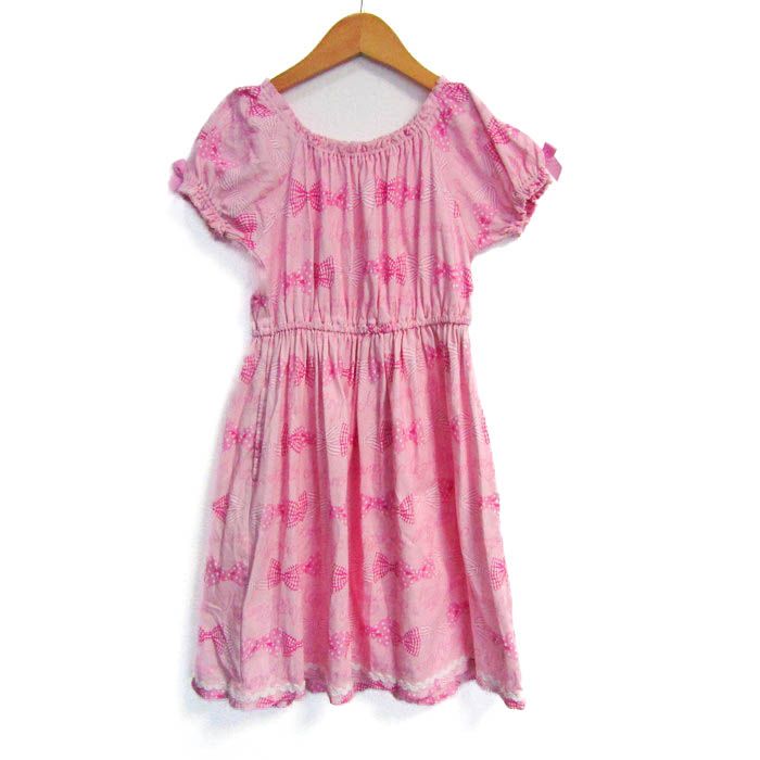 メゾピアノ ワンピース トップス 半袖 リボン キッズ 女の子用 140サイズ ピンク Mezzo Piano 【中古】