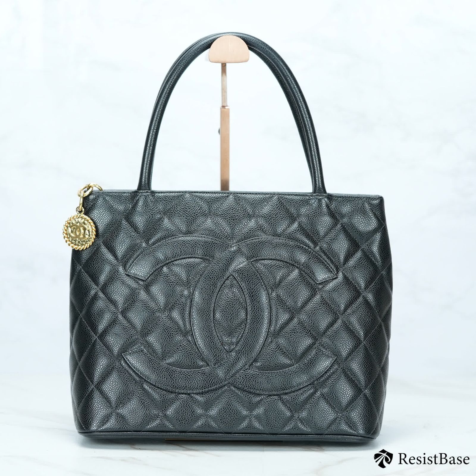 【追跡付】欲しい♡CCビンテージメダリオントートCHANEL CHANEL 2008年頃製 キャビアスキンCCマークステッチチェーン