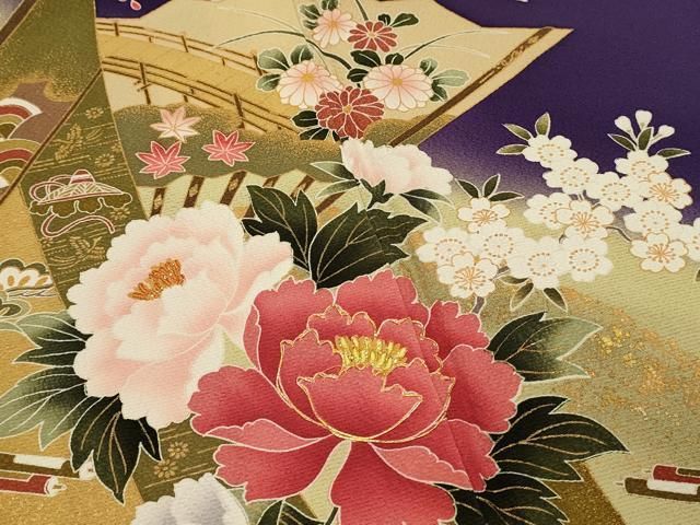 平和屋着物□豪華振袖 駒刺繍 吉祥草花文 暈し染め 金彩 正絹