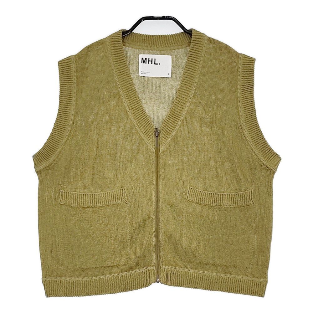MHL. DRY COTTON LINEN 595-4161501 サイズ2 ニット ジップアップ Vネック ベスト 24SS カーキ レディース エムエイチエル 5-0608M♪