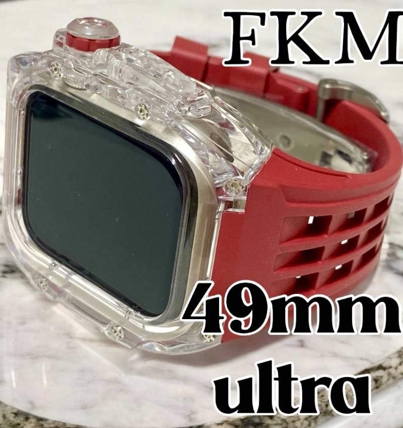 ボルドー アップルウォッチ ウルトラ ケース 互換性対応 カスタム カバー 保護 ギフト ４９ｍｍ FKM フッ素ラバーベルト バンド セット Ultra 1|2|3