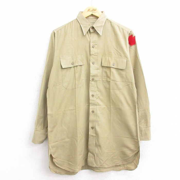 M/古着 長袖 ビンテージ ワーク シャツ メンズ 60s マチ付き ベージュ カーキ 23jan06 中古 トップス