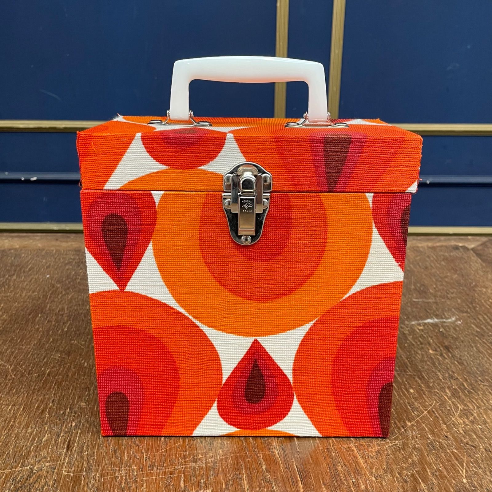 jewel trash×fab chic EP 7インチ レコードケース オレンジ ティアドロップ柄 収納ボックス キャリーバッグ モッズ 昭和 レトロ DJ 60年代 70年代