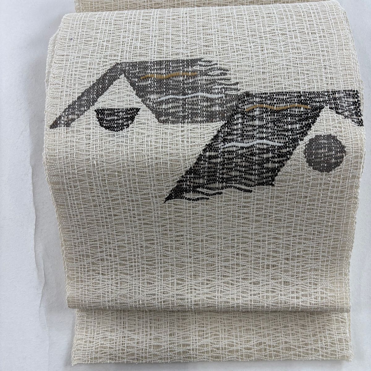名古屋帯 秀品 夏帯 八寸名古屋帯 幾何学 箔 クリーム 正絹