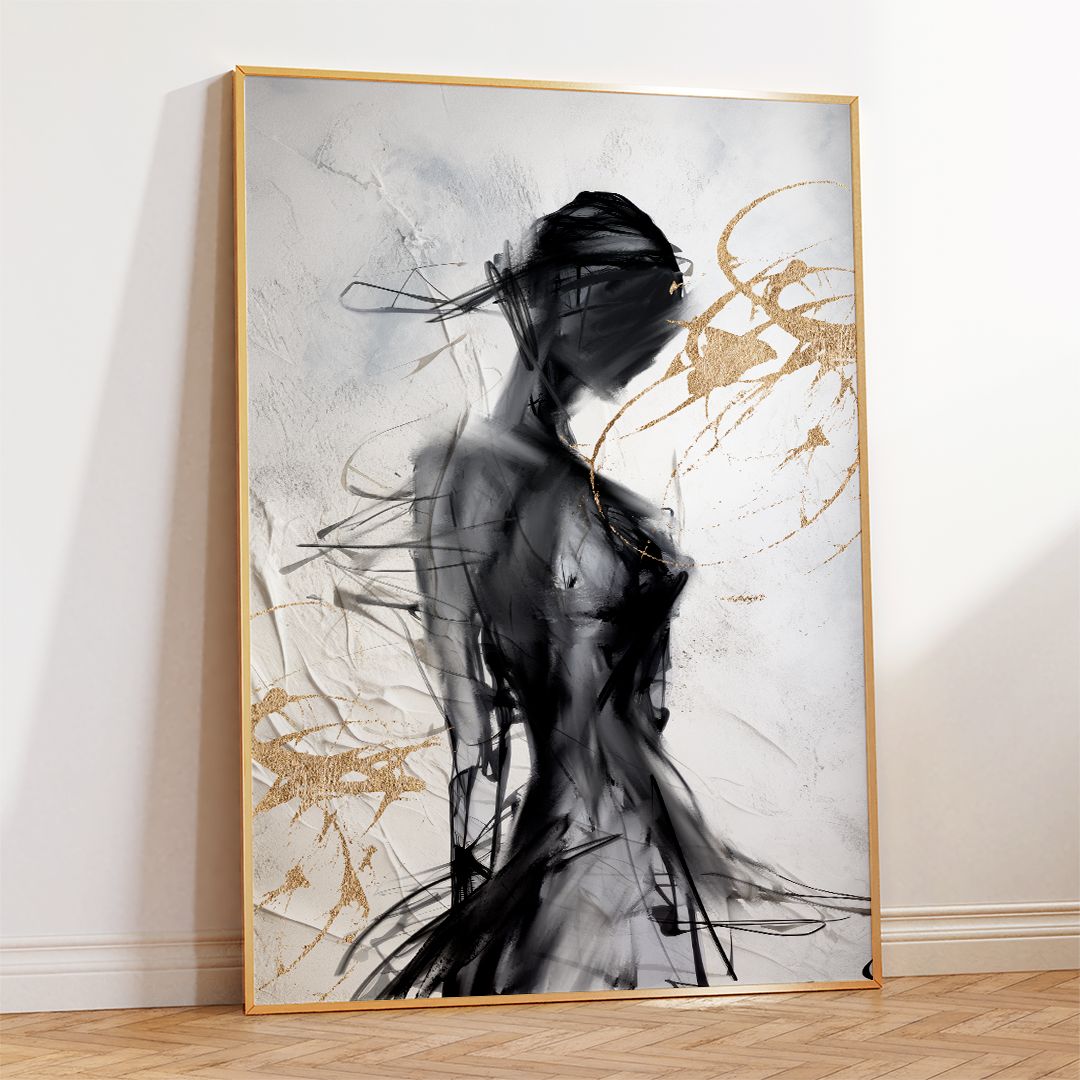 抽象画 シルエットアート 女性 モノトーン ゴールド 洗練された モダン