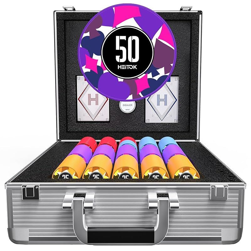 HEITOK ポーカーチップ ポーカーセット 600枚 数字入り 11.5g カジノチップ トランプ2組付属 ABS製チップ アルミ製スーツケース入り 0