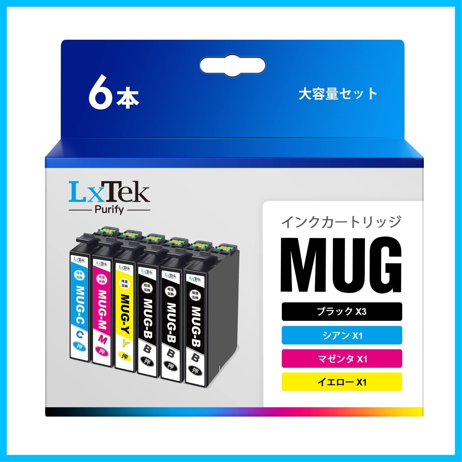 【迅速発送】LxTek Purify MUG-4CL マグカップ インク エプソン (Epson) 対応 互換インクカートリッジ MUG 4色パック + MUG-BK ブラック2本（合計6本セット） EW-052A EW-452A プリンターインク 452A