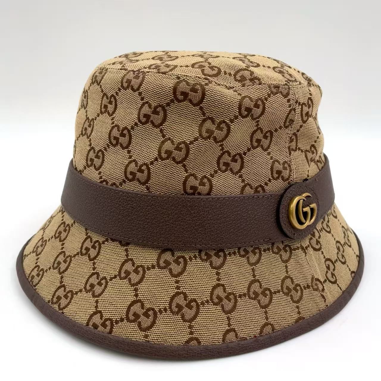 GUCCI GGキャンバス レザー×コットン×ポリエステル ブラウン ハット ゴールド 576587 4HG62