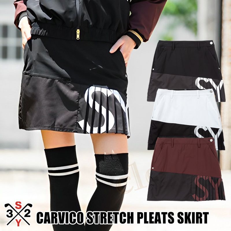 SY32 ゴルフ プリーツスカート スカート プリーツ レディース ロゴ ストレッチ ロゴデザイン ボトム SY32BYSWEETYEARS CARVICO STRETCH PLEATS SKIRT SYG-23A04W xaz-syg-23a04w
