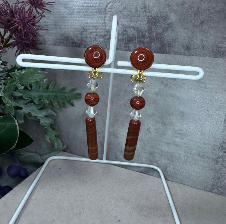 YSL イヴ サンローラン ヴィンテージ マーブルイヤリング アクセサリー 小物 ファッション ブラウンアンドゴールド おしゃれ