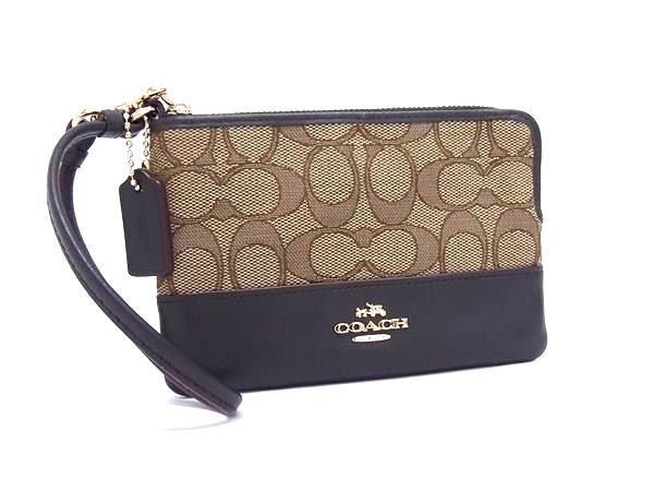 コーチ アクセサリーポーチ　ハンドバッグ　レザー　キャンバス　シグネチャー 黒 コーチ COACH アクセサリーポーチ ハンドバッグ ワンハンドル
