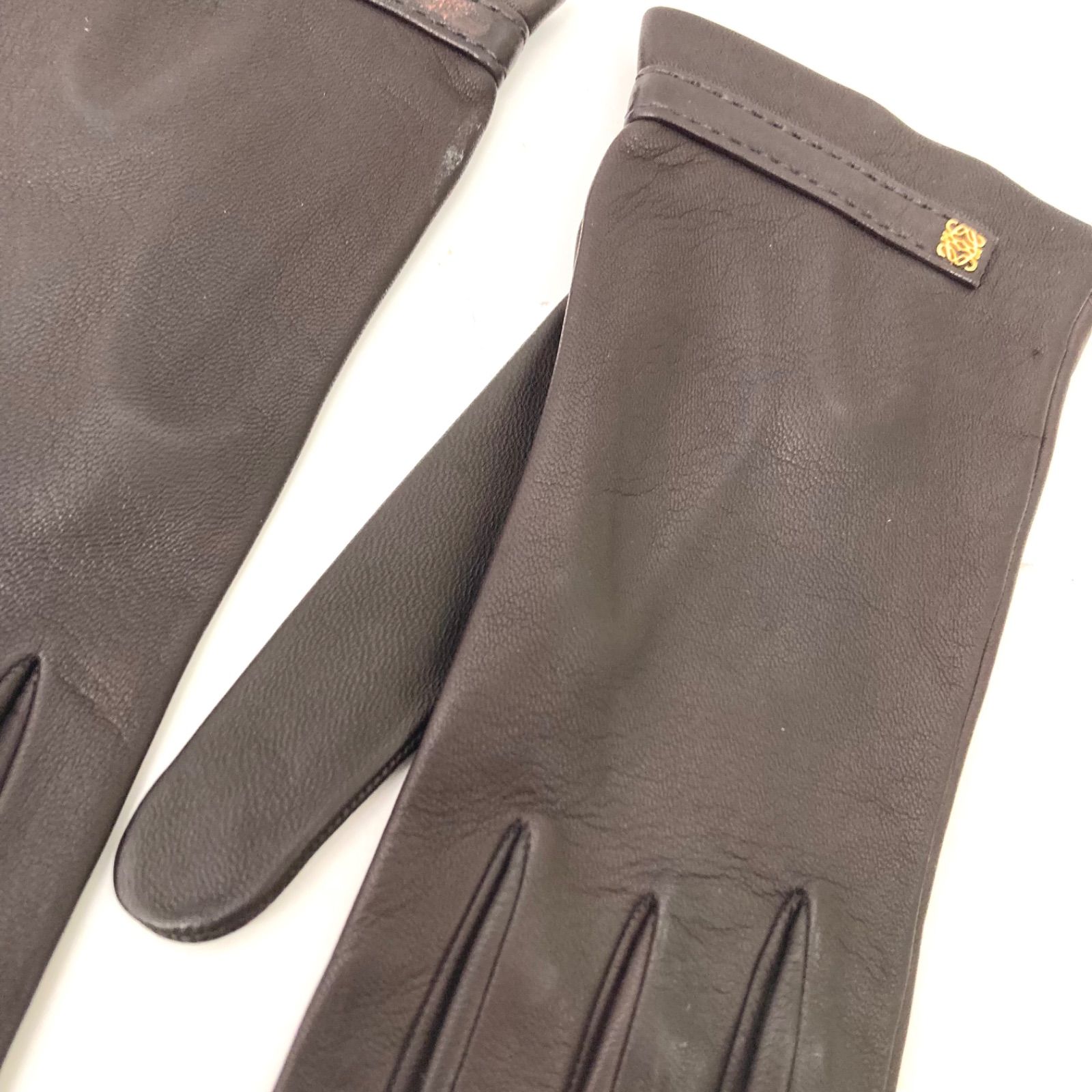 LOEWE ロエベ アナグラムレザーグローブ 手袋 ブラウン