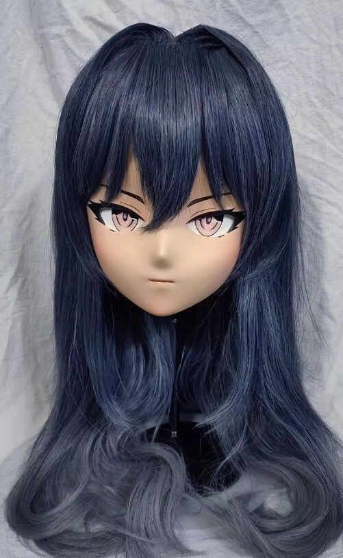 ハーフマスク 眼球付き カツラ付き V 樹脂製 ヘッドロリータ人形 コスプレマスク 変身 仮装 着ぐるみ 二次元美少女